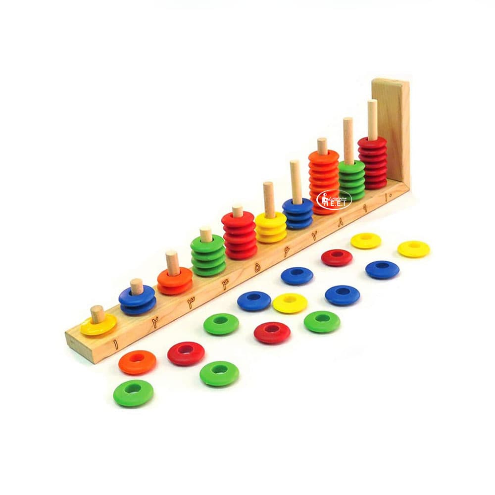 چرتکه و حلقه های شمارش-بازی فکری چرتکه و حلقه‌های شمارش به عنوان ابزاری برای آموزش ریاضیات و پرورش ذهن و هوش بسیار کاربردی است. این چرتکه دارای 10 پایه شمارش بوده که به همراه مهره های پلاستیکی رنگی و کیسه نگهداری مهره ها در مجموع 57 قطعه را شامل می‌شود. ابعاد چرتکه 4*12/5*41.5 سانتیمتر می‌باشد.   اه ...